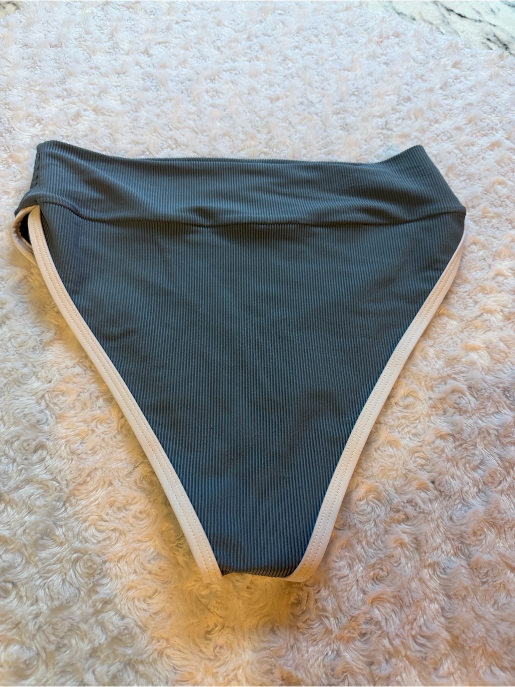 Lainsnow High-Waist Ribbed Bikini Bottom In Slate Blue With White Trim Size L. — image 4 of 7